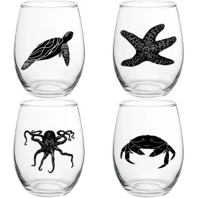 "Salty" Stemless Wine Glassware Boxed Set of 4