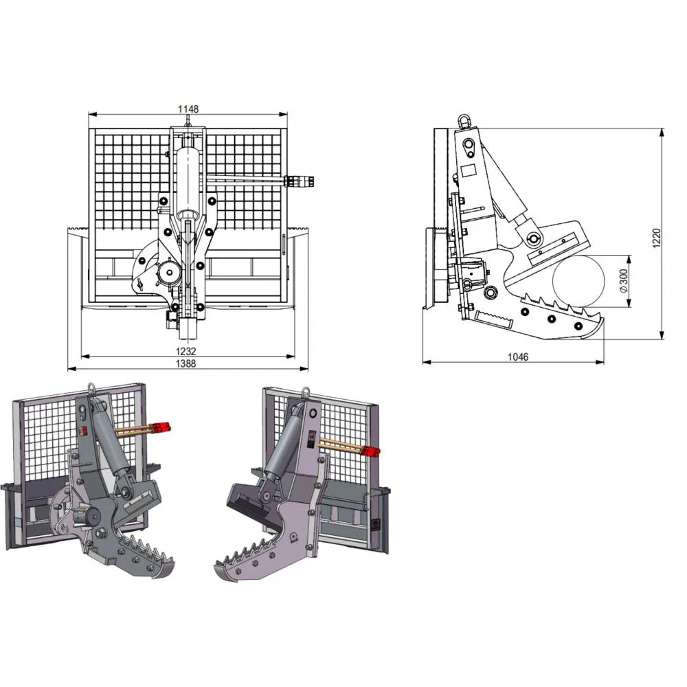 Skid Steer Hydraulic Rotating Cutting Tree Shears Attachments, Universal Mount Quick Attach