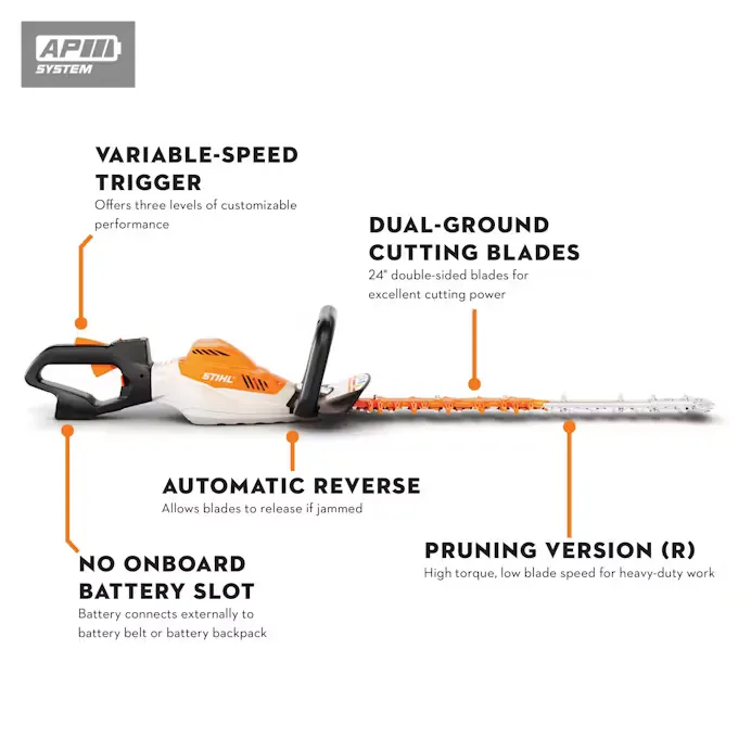 Stihl | HSA 94 R 24" Battery Hedge Trimmer | w/ AR 2000 L Backpack Battery, AL 500 Charger, Connecting Cable, AP adaptor, harness (HSA94R-AR2000-AL500-COMBO)