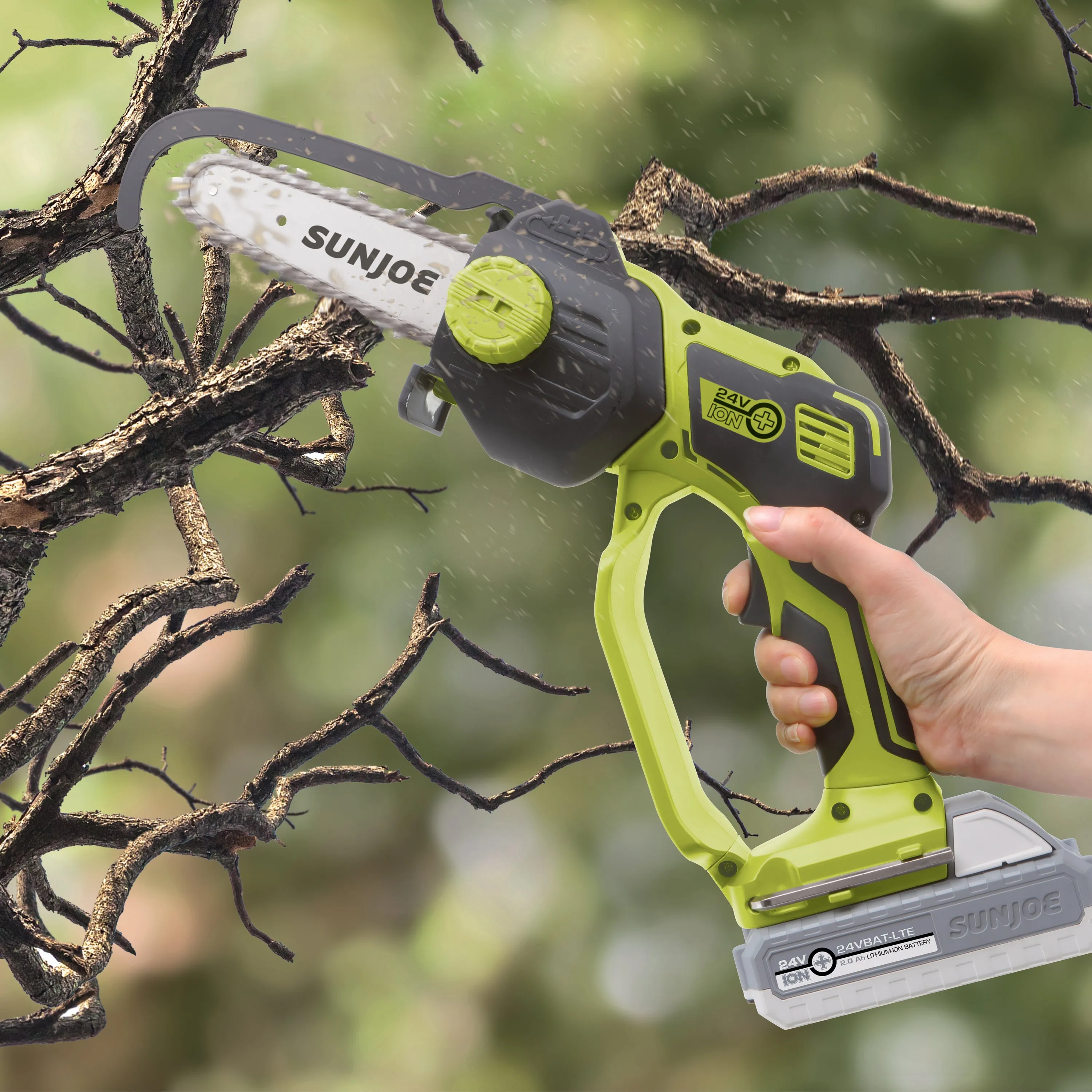 Sun Joe 24-Volt* IONMAX Cordless Handheld Chainsaw W/ Bonus Chain | 5-inch Pruning Saw Kit | W/ 2.0-Ah Battery   Charger