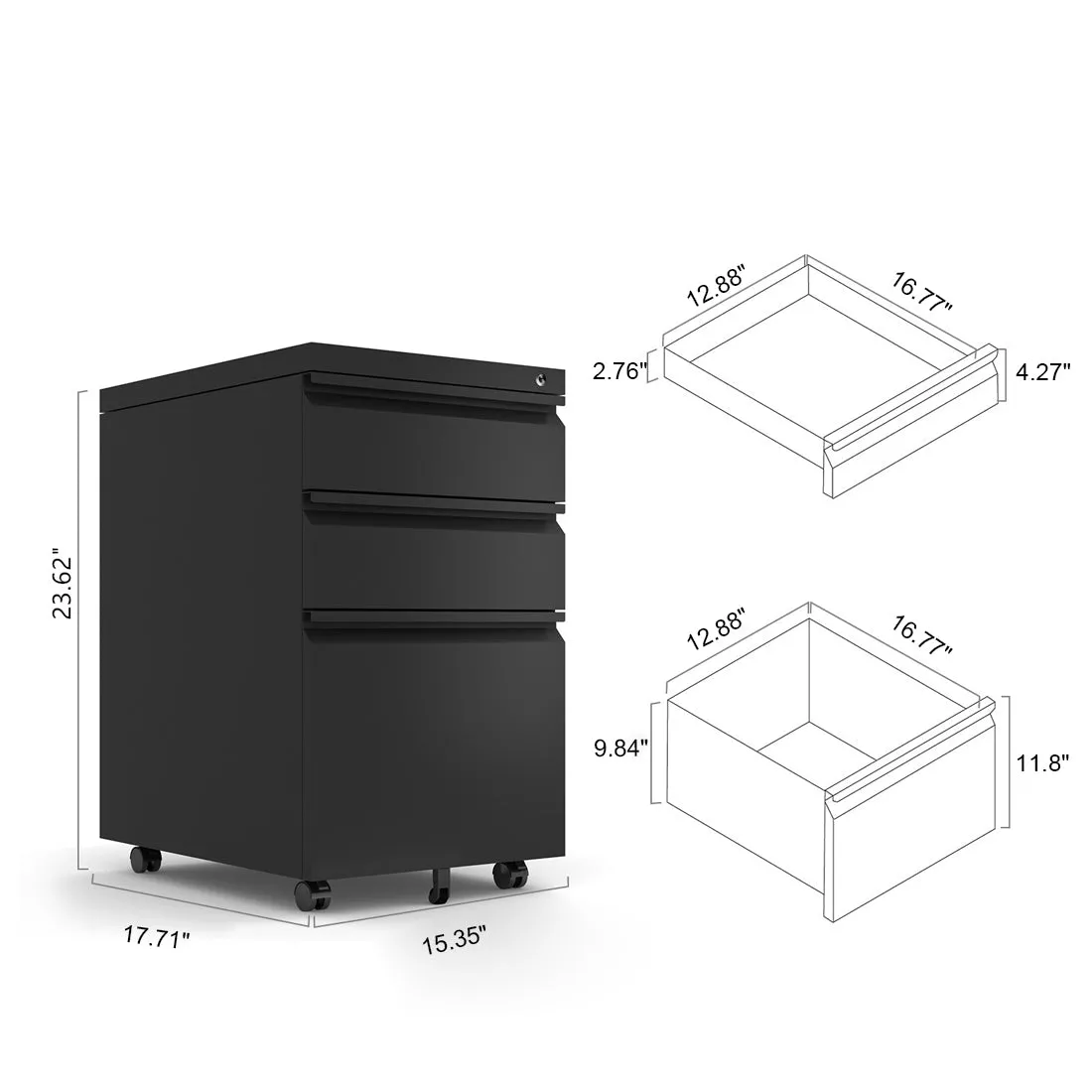 Swift 3-Drawer File Cabinet with Lock