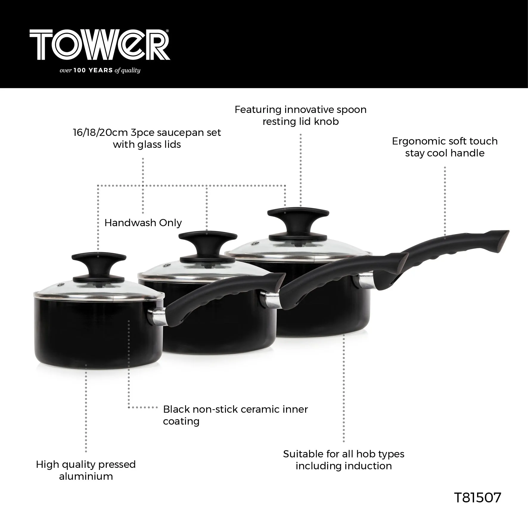 Tower Essentials 3 Piece Pan Set Black