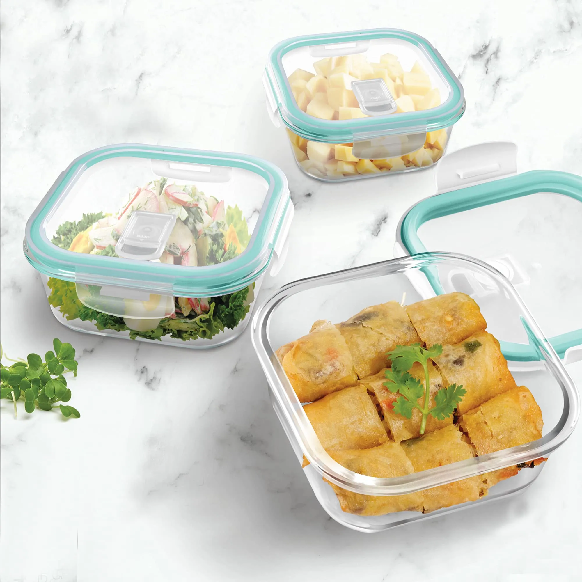 Treo By Milton All Fresh Premier Tiffin Square Set of 8(3 - Containers, 320 ml Each;1 - Steel Bottle, 750 ml;2 - Pickle/Chutney Container,30 ml Each;1 - Salad/Papad Container, 200 ml; 1 - Dining Mat)