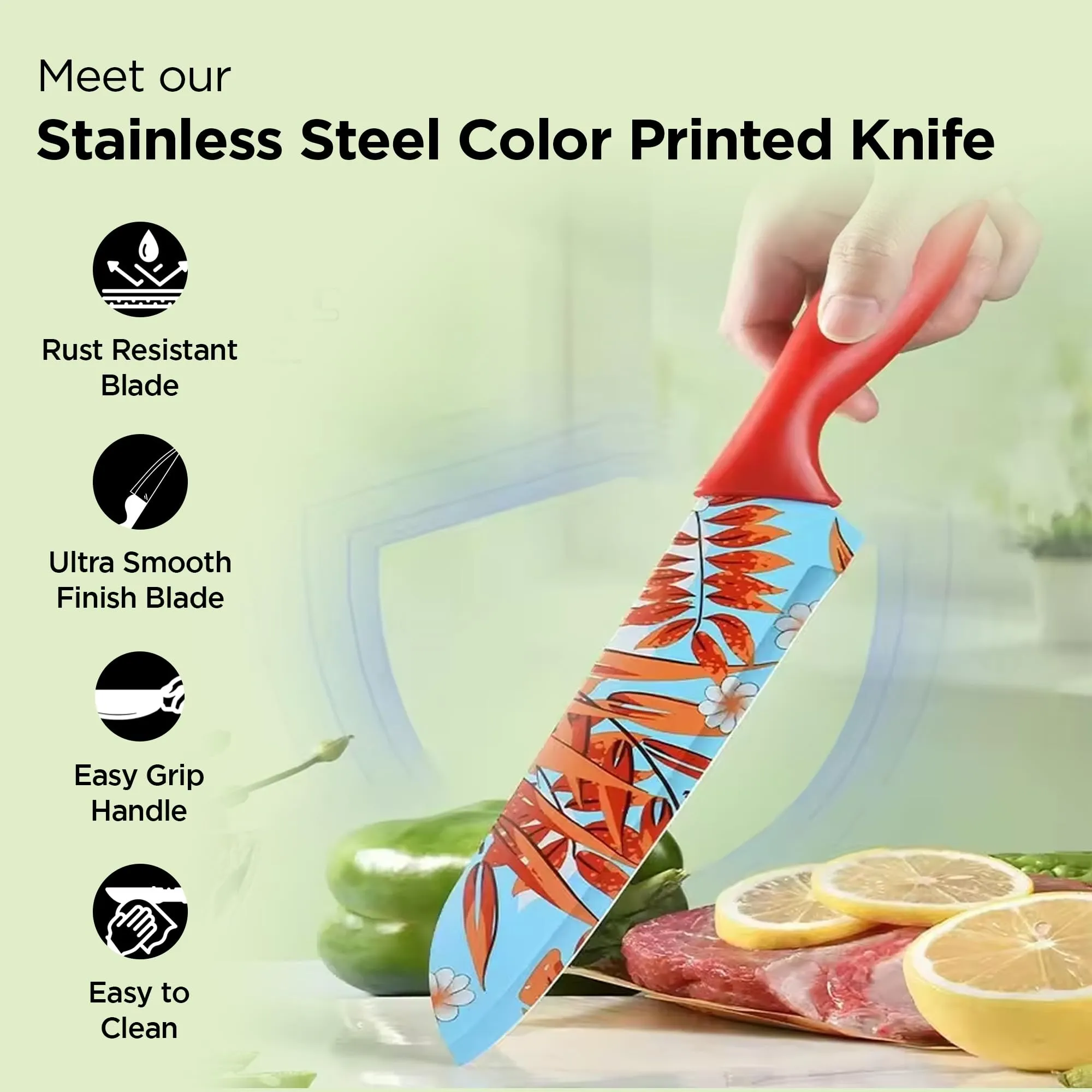 UMAI Sharp Knife for Kitchen (7.5 Inch) Chef Knife | Chaku Knife | Printed Knife| Nife | Chopping Knife | Steel Kitchen Knife with Cover | Chopper Knife for Kitchen (Multi)