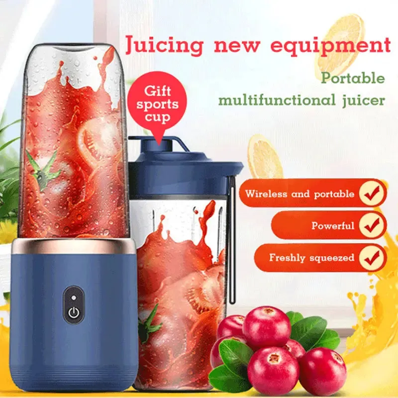 USB Charging Juicer Machine 6blade Portable Blender Mini Juicer Cup Extractor Smoothie USB Charging Fruit Squeezer Blender Food Mixer Ice Crusher Portable Juicer Machine