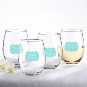 Will You Be My Bridesmaid Something Blue 15 oz. Stemless Wine Glass (Set of 4)