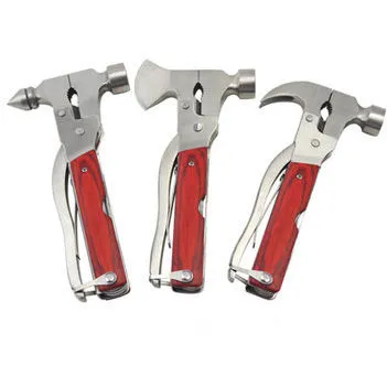 Wood handle portable multi-purpose safety lock glass hammer outdoor rescue multi tool axe plier claw hammer