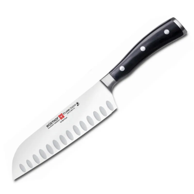 Wusthof Classic Ikon 7" Hollow Ground Santoku Knife -Black