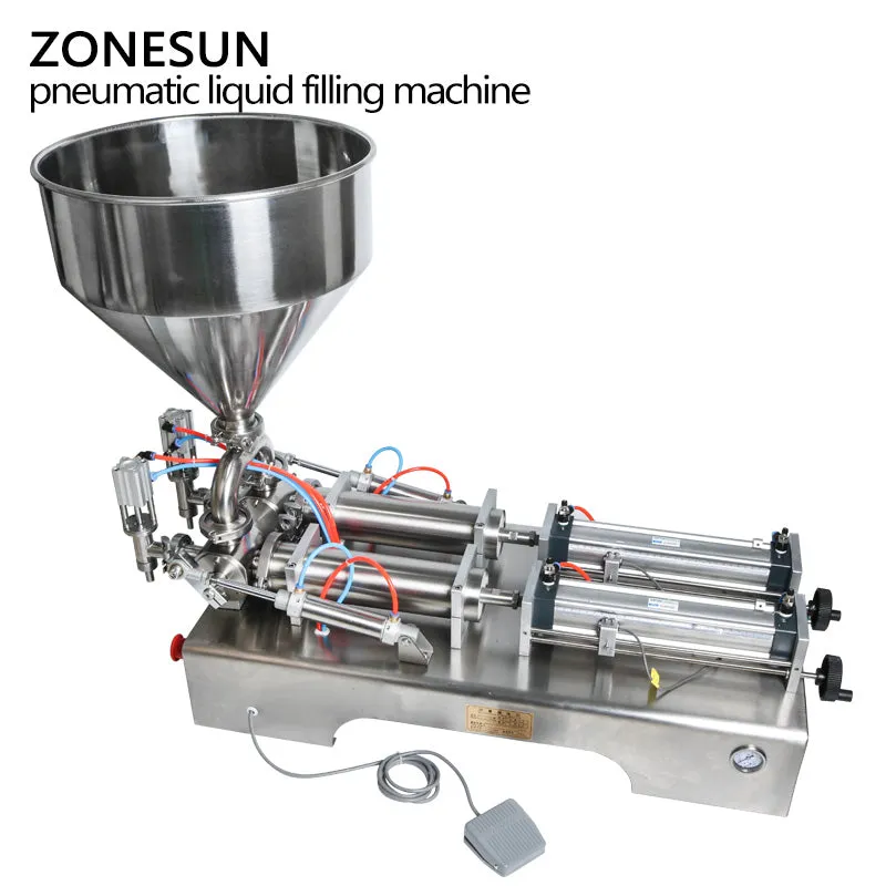 ZONESUN Double Heads Filling Machine Automatic Pneumatic Hopper Cream Shampoo Moisturizer Lotion Cosmetic Oil Honey Food Paste Filling Machine