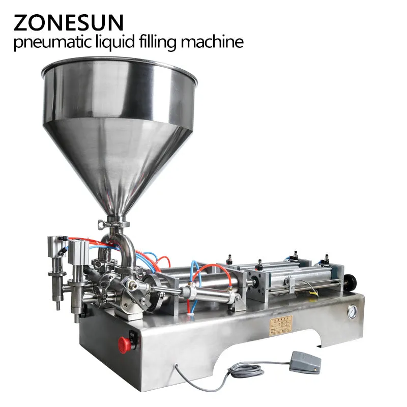 ZONESUN Double Heads Filling Machine Automatic Pneumatic Hopper Cream Shampoo Moisturizer Lotion Cosmetic Oil Honey Food Paste Filling Machine